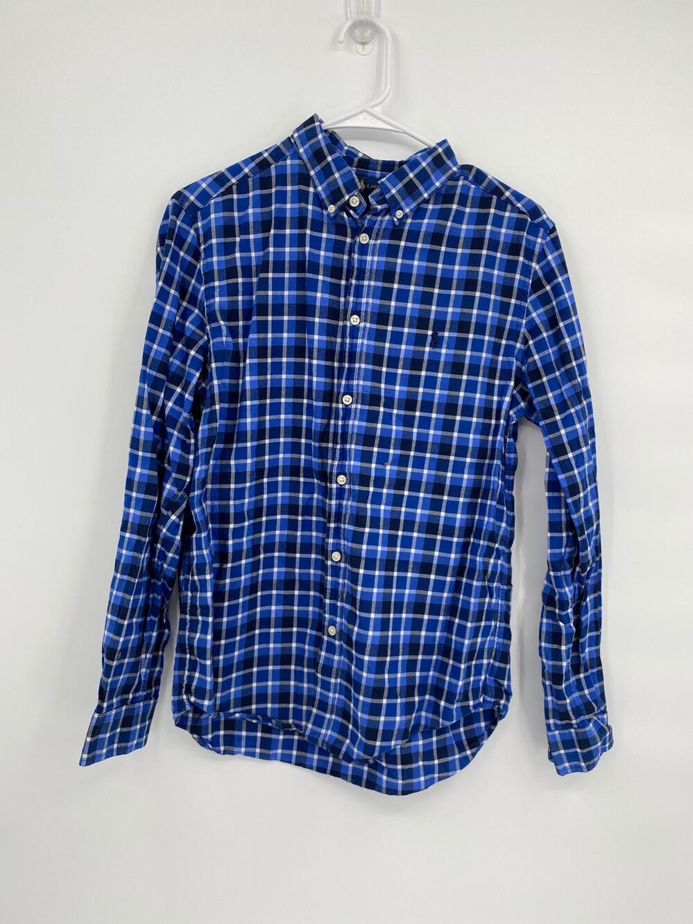 Ralph Lauren Boys XL 18-20 Blue Plaid Long Sleeve Button Front